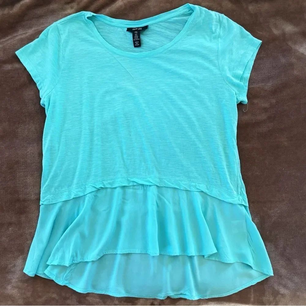 Style & Co. Turquoise Layered Short Sleeve Top with Ruffles Petit XL